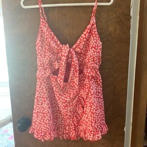 Romper with cut out- red with white flowers